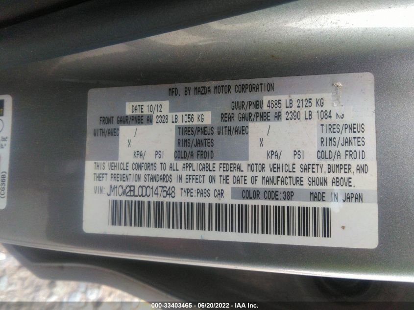 2013 MAZDA MAZDA5 SPORT JM1CW2BL0D0147648