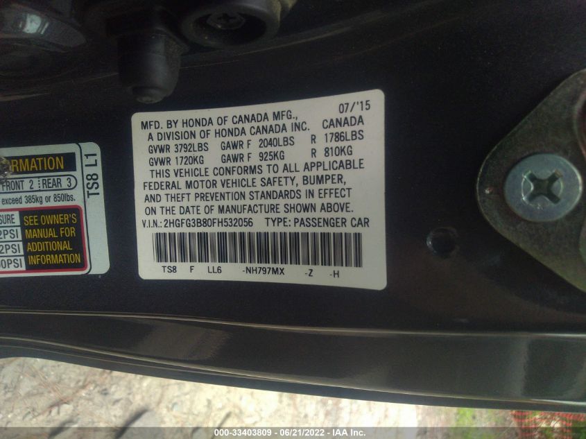 2015 HONDA CIVIC COUPE EX 2HGFG3B80FH532056