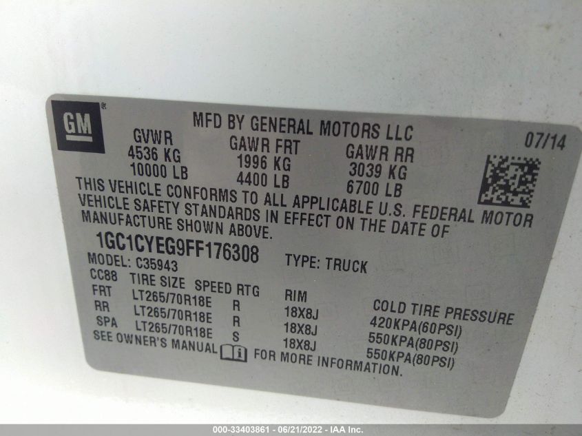 2015 CHEVROLET SILVERADO 3500HD WORK TRUCK 1GC1CYEG9FF176308