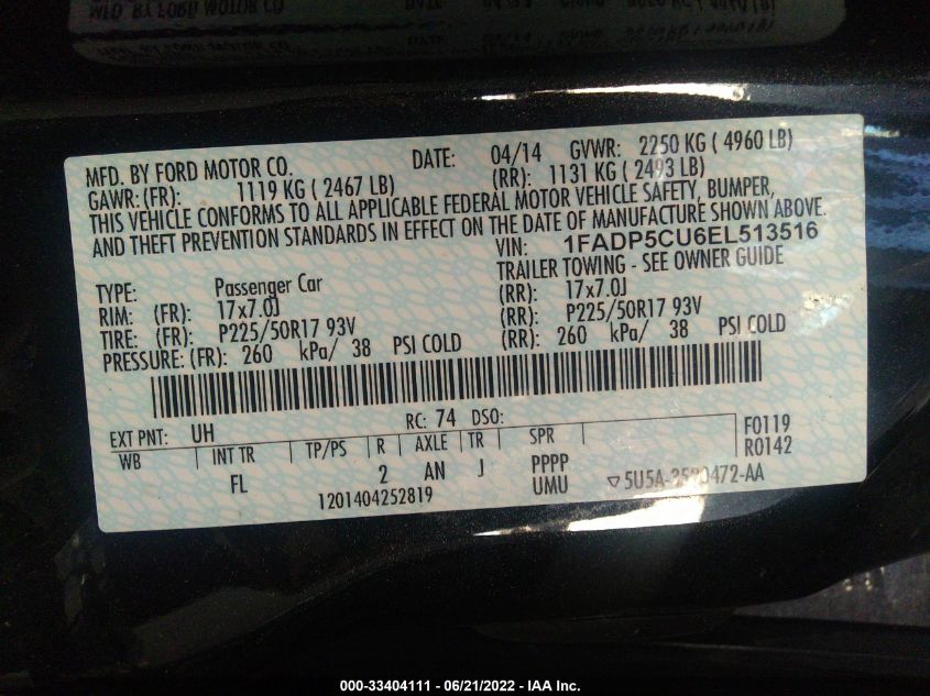 2014 FORD C-MAX ENERGI PREMIUM 1FADP5CU6EL513516