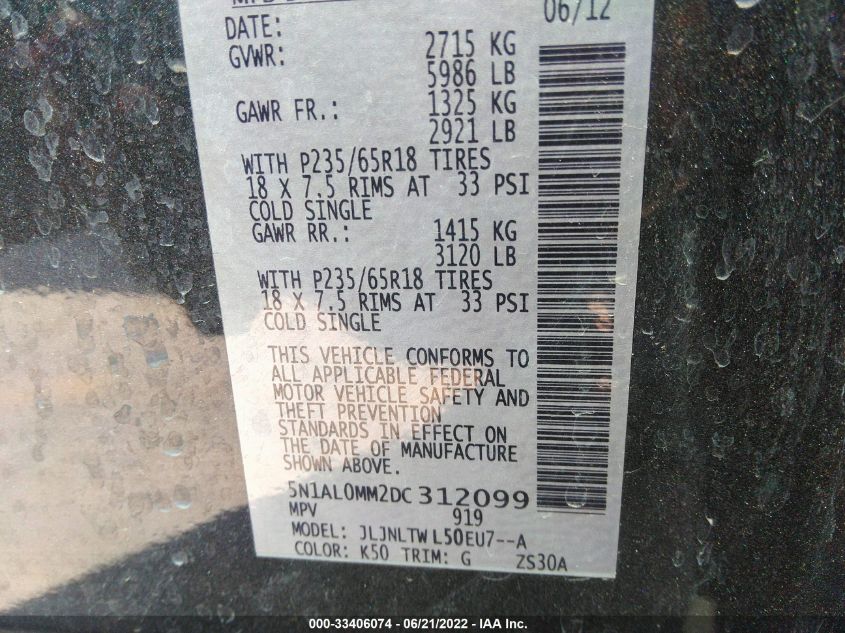2013 INFINITI JX 5N1AL0MM2DC312099