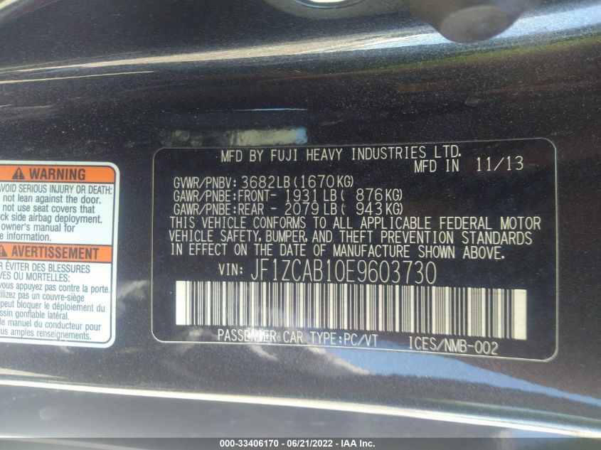 2014 SUBARU BRZ 2.0 PREMIUM JF1ZCAB10E9603730