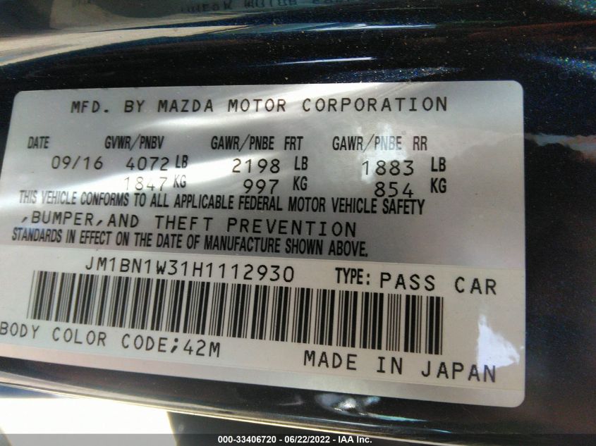 2017 MAZDA MAZDA3 4-DOOR GRAND TOURING JM1BN1W31H1112930