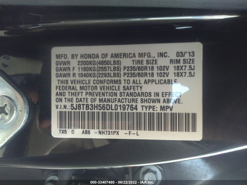 2013 ACURA RDX TECH PKG 5J8TB3H56DL019764