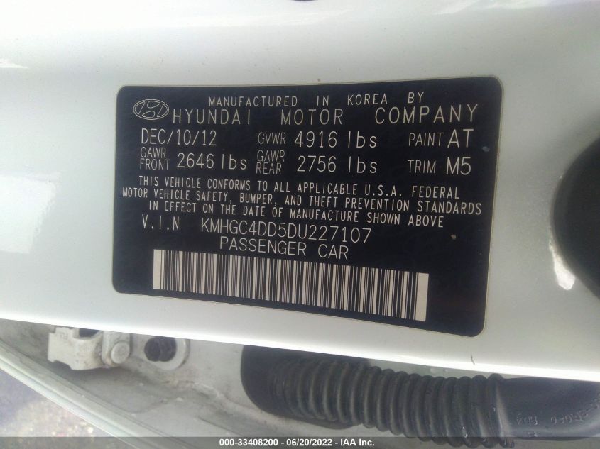 2013 HYUNDAI GENESIS 3.8L KMHGC4DD5DU227107