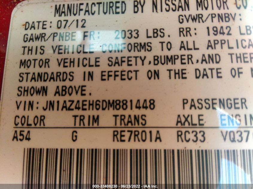 2013 NISSAN 370Z TOURING JN1AZ4EH6DM881448