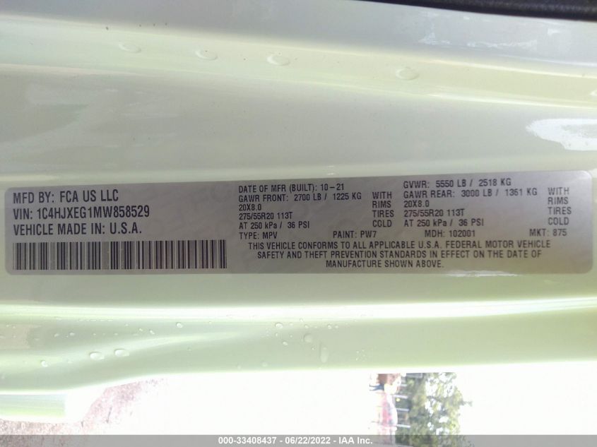 2021 JEEP WRANGLER UNLIMITED SAHARA HIGH 1C4HJXEG1MW858529
