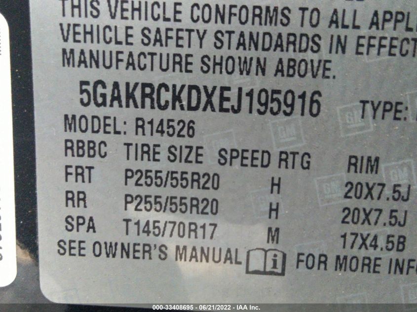 2014 BUICK ENCLAVE PREMIUM 5GAKRCKDXEJ195916