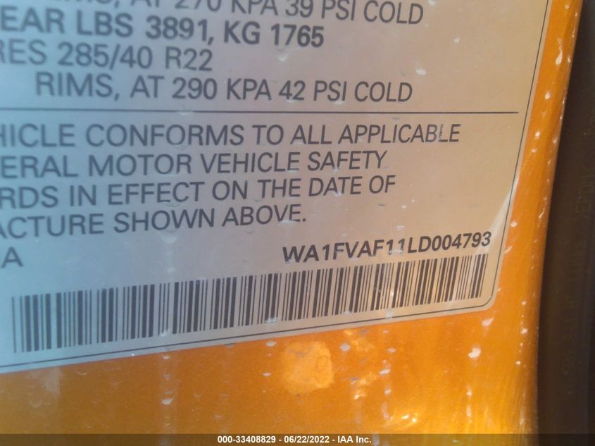 2020 AUDI Q8 PRESTIGE WA1FVAF11LD004793