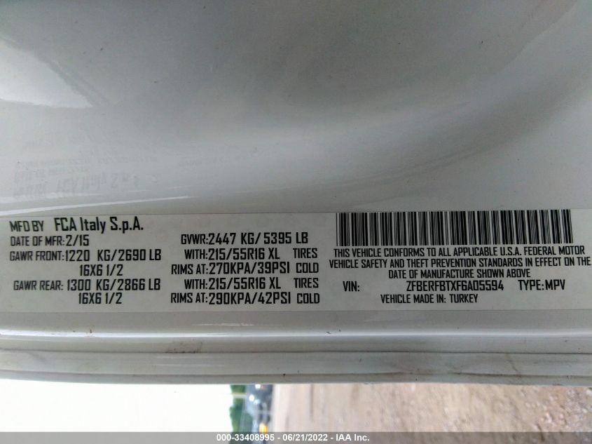 2015 RAM PROMASTER CITY CARGO VAN TRADESMAN SLT ZFBERFBTXF6A05594
