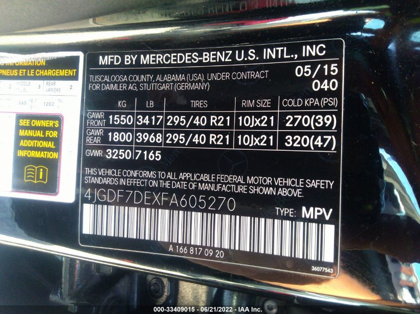 2015 MERCEDES-BENZ GL-CLASS GL 550 4JGDF7DEXFA605270