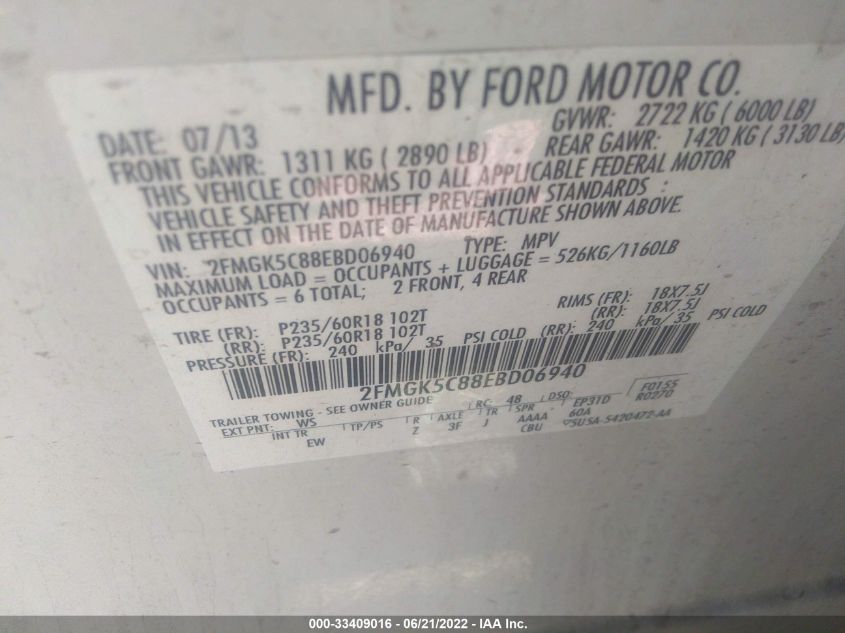 2014 FORD FLEX SEL 2FMGK5C88EBD06940