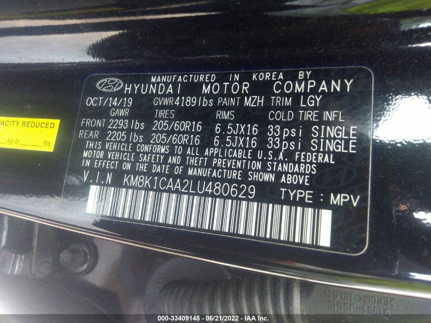 2020 HYUNDAI KONA SE KM8K1CAA2LU480629