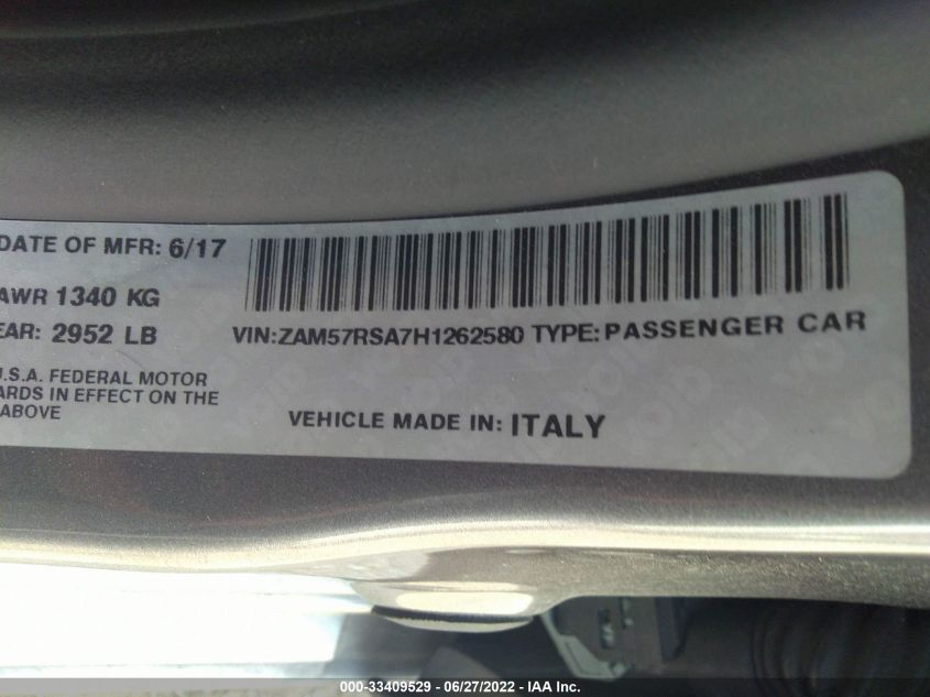 2017 MASERATI GHIBLI S ZAM57RSA7H1262580