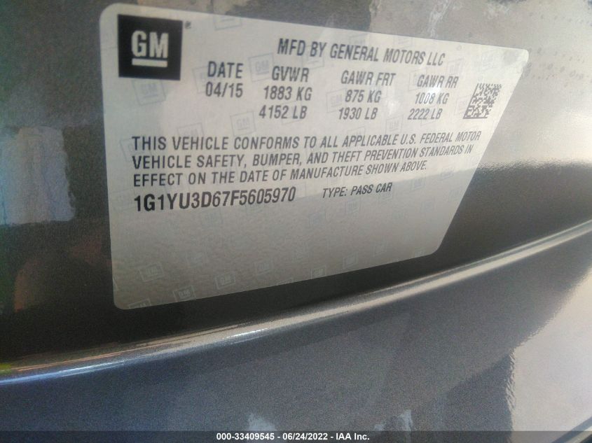 2015 CHEVROLET CORVETTE STINGRAY/3LZ/Z06 1G1YU3D67F5605970
