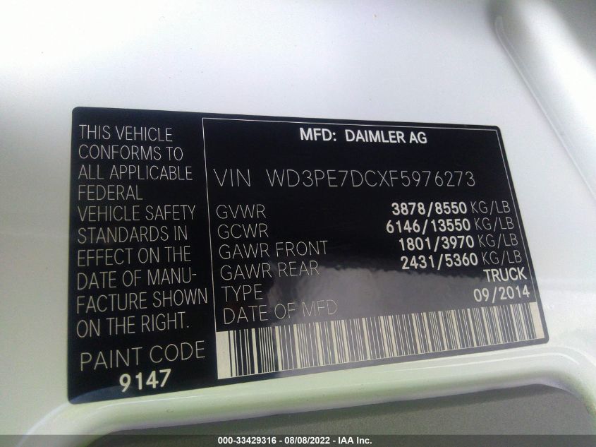 2015 MERCEDES-BENZ SPRINTER CARGO VANS WD3PE7DCXF5976273