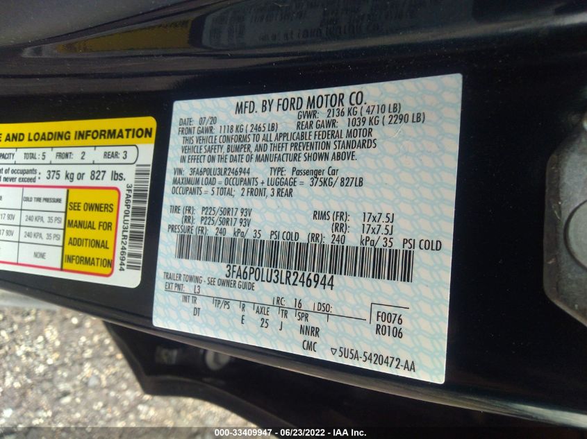 2020 FORD FUSION HYBRID SE 3FA6P0LU3LR246944