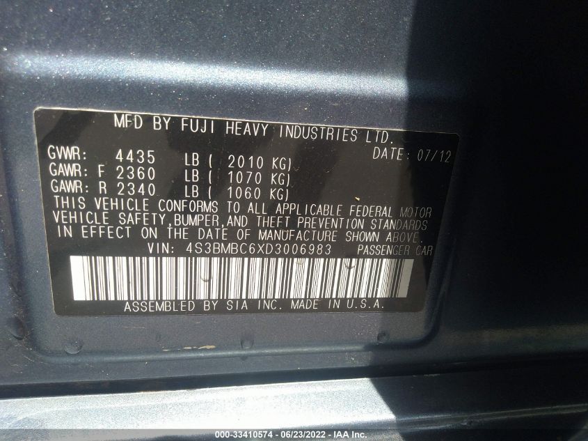 2013 SUBARU LEGACY 2.5I PREMIUM 4S3BMBC6XD3006983