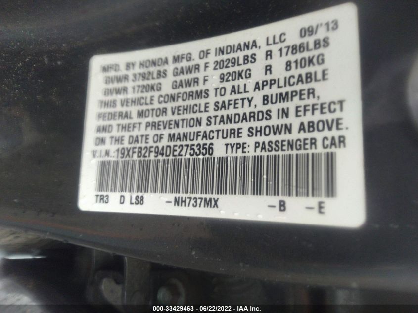 2013 HONDA CIVIC SDN EX-L 19XFB2F94DE275356