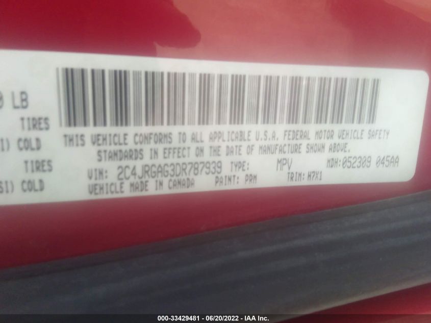 2013 RAM CARGO VAN TRADESMAN 2C4JRGAG3DR787939