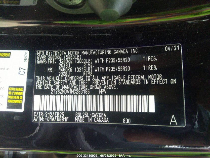 2021 LEXUS RX RX 350 F SPORT APPEARANCE 2T2SZMDA1MC293195