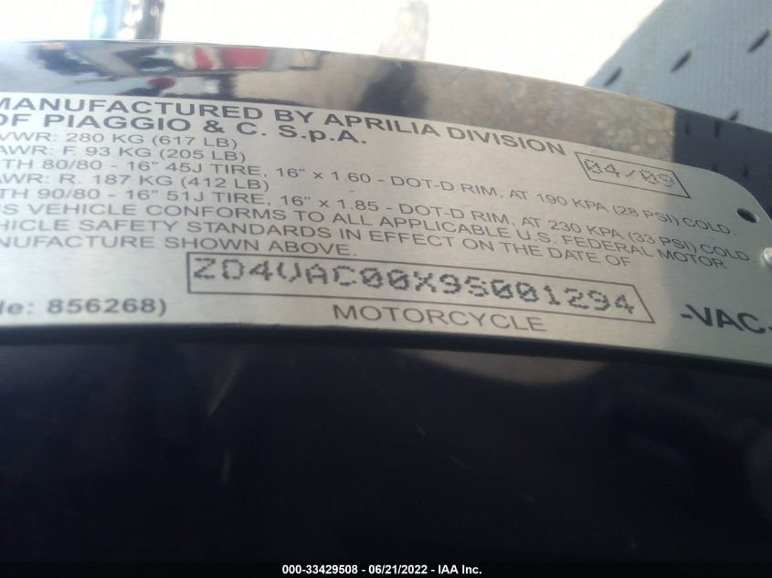2009 APRILIA SCARABEO 100 ZD4VAC00X9S001294