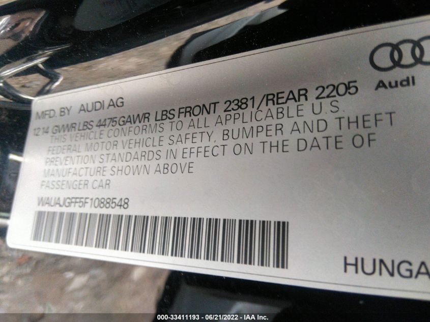 2015 AUDI A3 2.0 TDI PREMIUM WAUAJGFF5F1088548