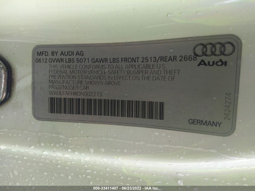 2013 AUDI A5 PREMIUM PLUS WAULFAFH8DN002213
