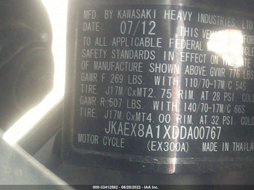 2013 KAWASAKI EX300 A JKAEX8A1XDDA00767