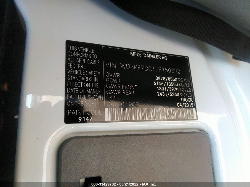 2015 MERCEDES-BENZ SPRINTER CARGO VANS WD3PE7DC6FP150332