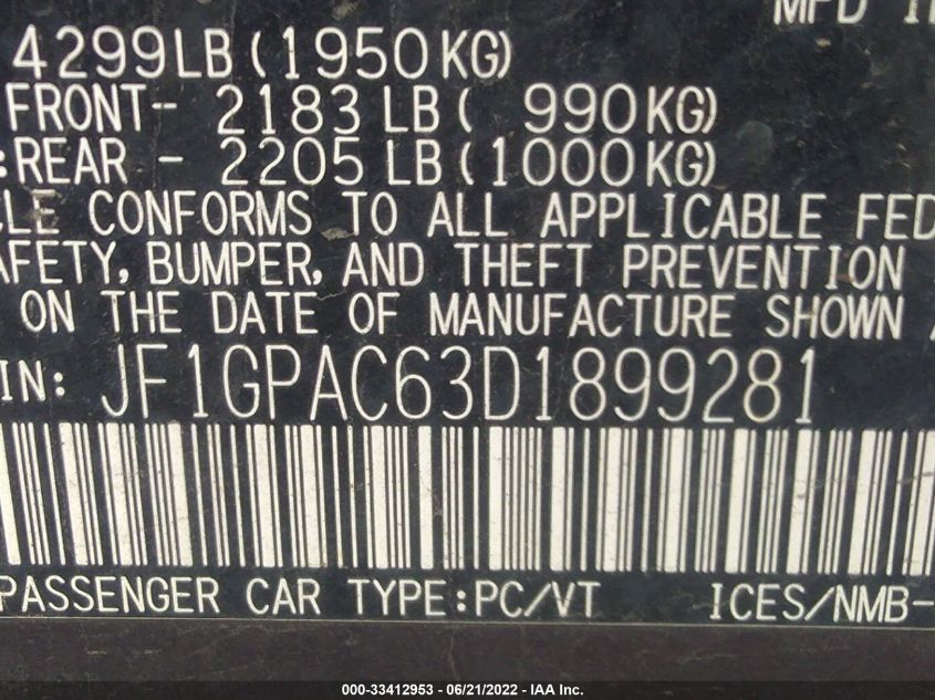 2013 SUBARU IMPREZA WAGON 2.0I PREMIUM JF1GPAC63D1899281