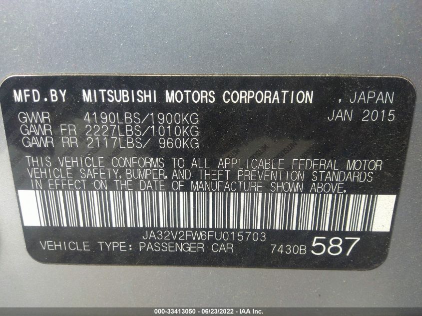 2015 MITSUBISHI LANCER SE JA32V2FW6FU015703