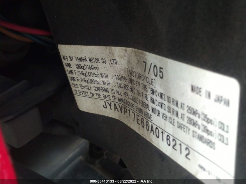 2006 YAMAHA XV1700 A JYAVP17E66A016212
