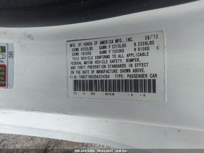 2013 HONDA ACCORD CPE EX-L 1HGCT1B82DA024394