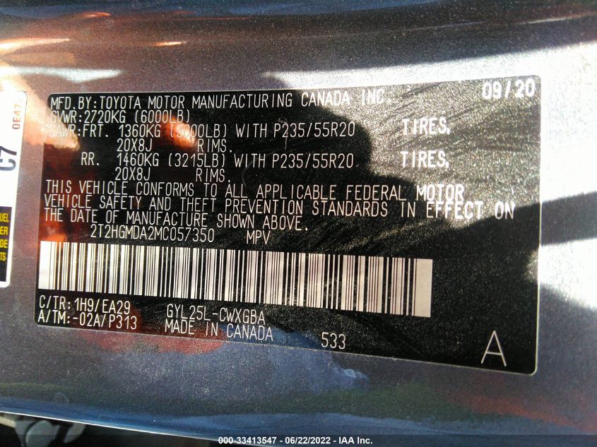 2021 LEXUS RX RX 450H 2T2HGMDA2MC057350