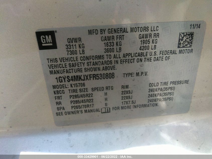 2015 CADILLAC ESCALADE LUXURY 1GYS4MKJXFR530808