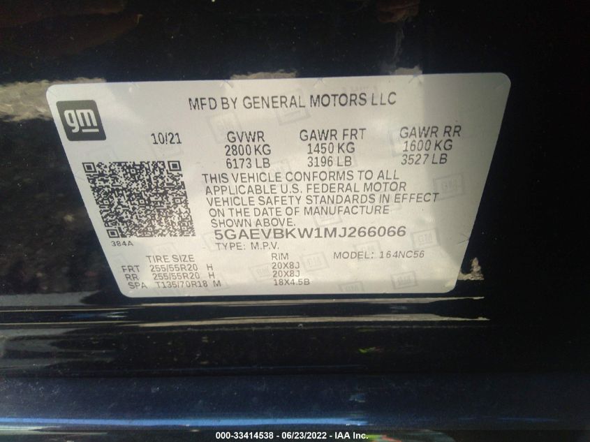 2021 BUICK ENCLAVE PREMIUM 5GAEVBKW1MJ266066