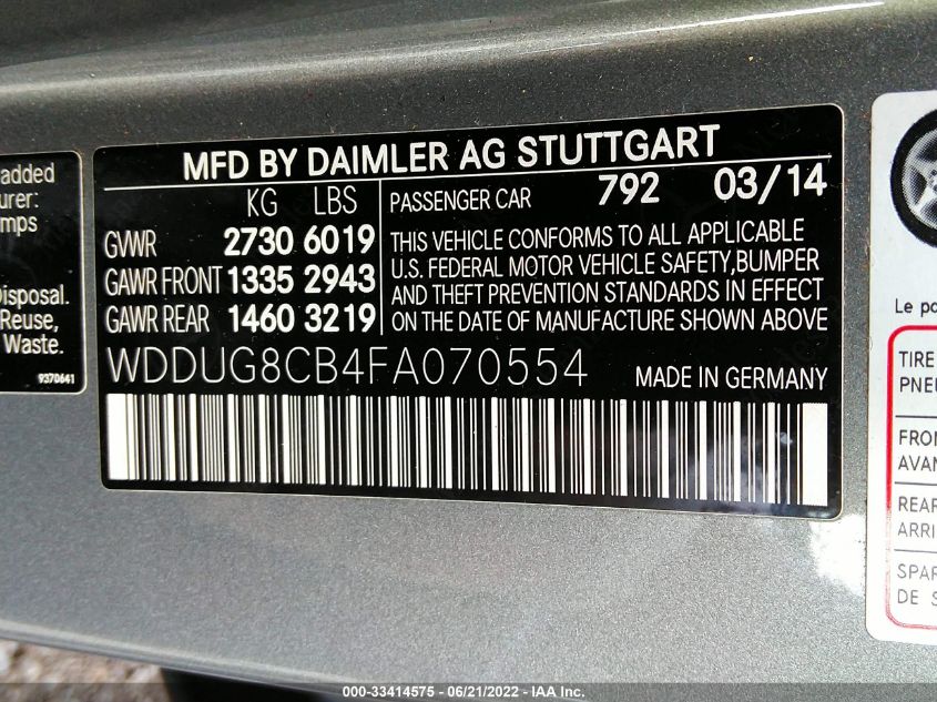 2015 MERCEDES-BENZ S-CLASS S 550 WDDUG8CB4FA070554