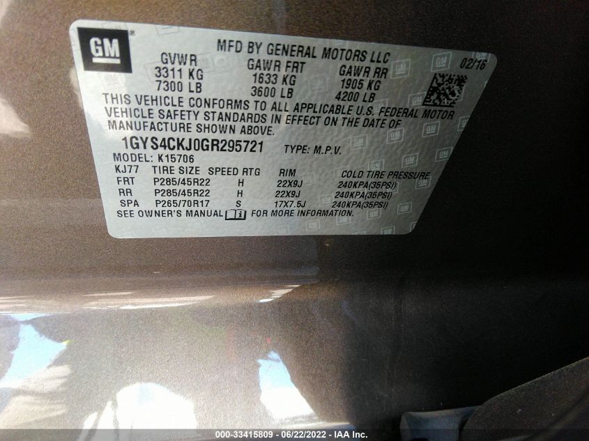 2016 CADILLAC ESCALADE PREMIUM COLLECTION 1GYS4CKJ0GR295721