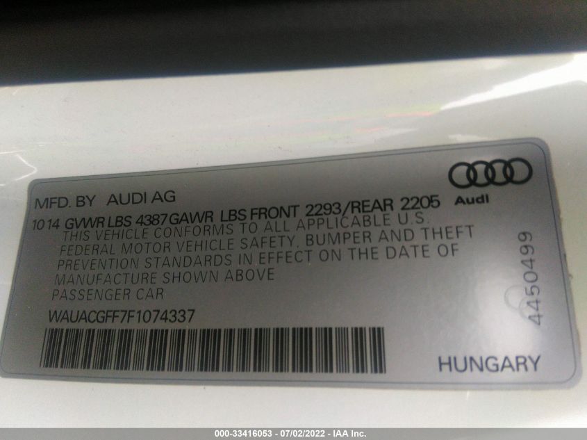 2015 AUDI A3 1.8T PREMIUM WAUACGFF7F1074337