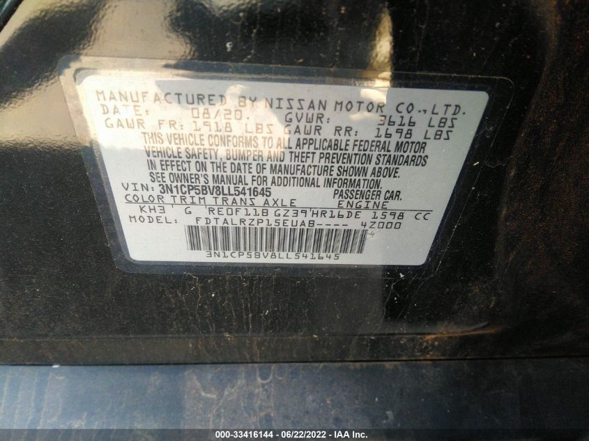 2020 NISSAN KICKS S 3N1CP5BV8LL541645