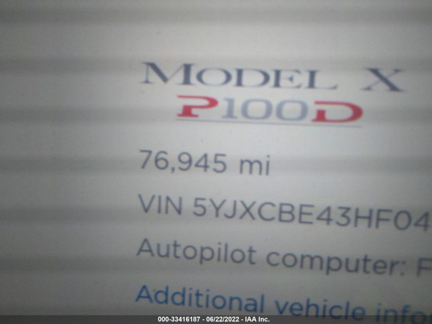 2017 TESLA MODEL X P100D 5YJXCBE43HF040938