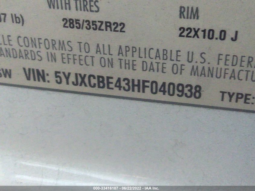 2017 TESLA MODEL X P100D 5YJXCBE43HF040938
