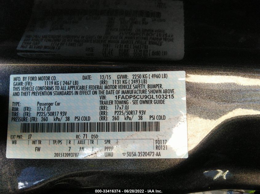 2016 FORD C-MAX ENERGI SEL 1FADP5CU9GL103215