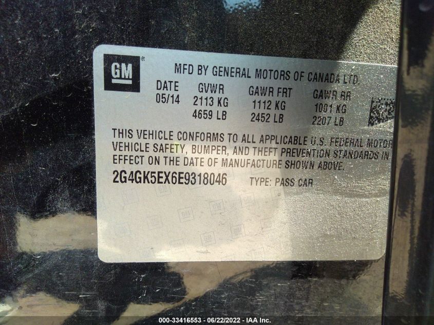 2014 BUICK REGAL 2G4GK5EX6E9318046