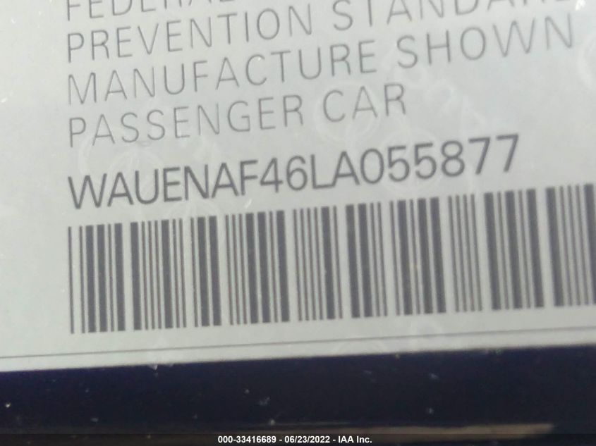 2020 AUDI A4 PREMIUM PLUS WAUENAF46LA055877