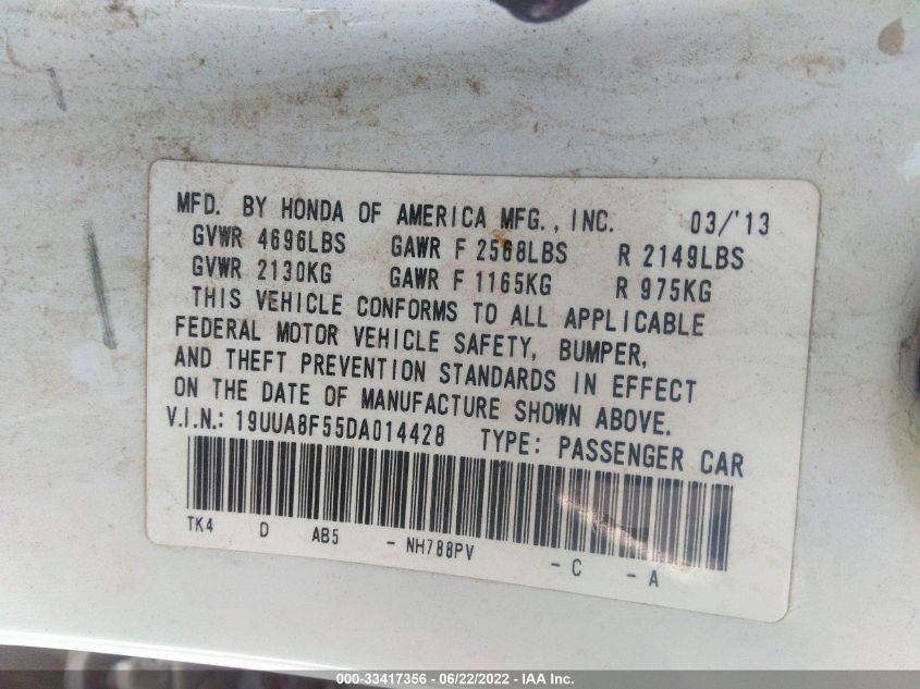 2013 ACURA TL TECH 19UUA8F55DA014428