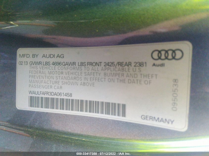 2013 AUDI A5 PREMIUM PLUS WAULFAFR3DA061458