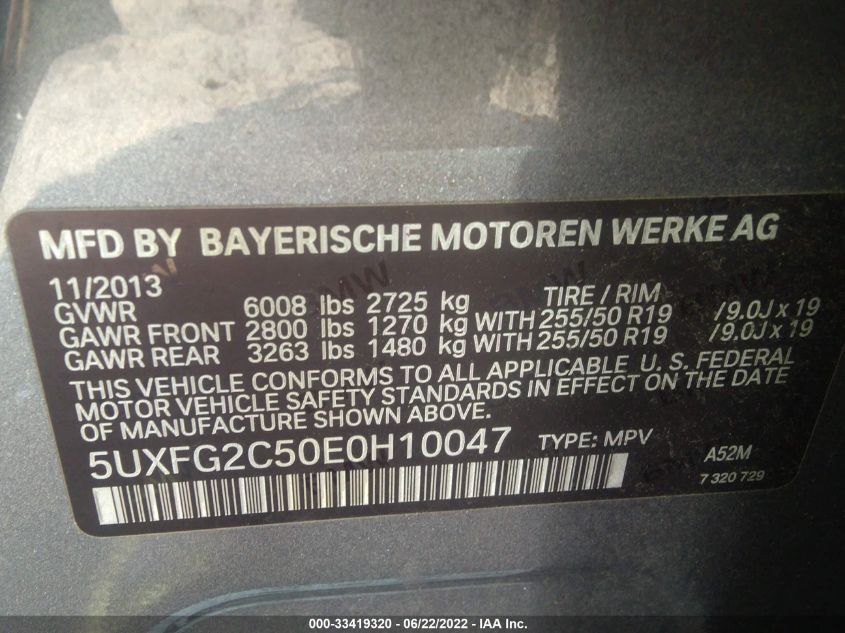 2014 BMW X6 XDRIVE35I 5UXFG2C50E0H10047