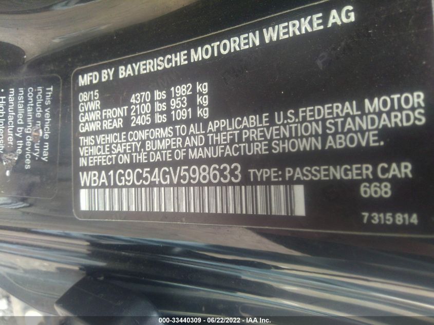 2016 BMW 2 SERIES 228I XDRIVE WBA1G9C54GV598633